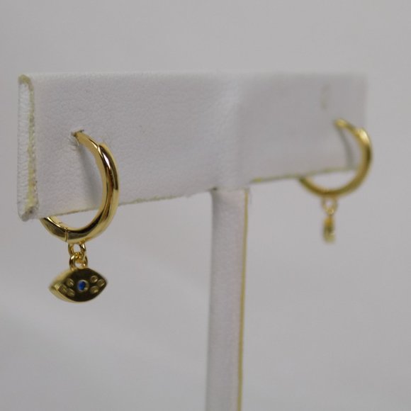 evil eye dainty delicate hoops huggies pave CZ - Picture 9 of 10